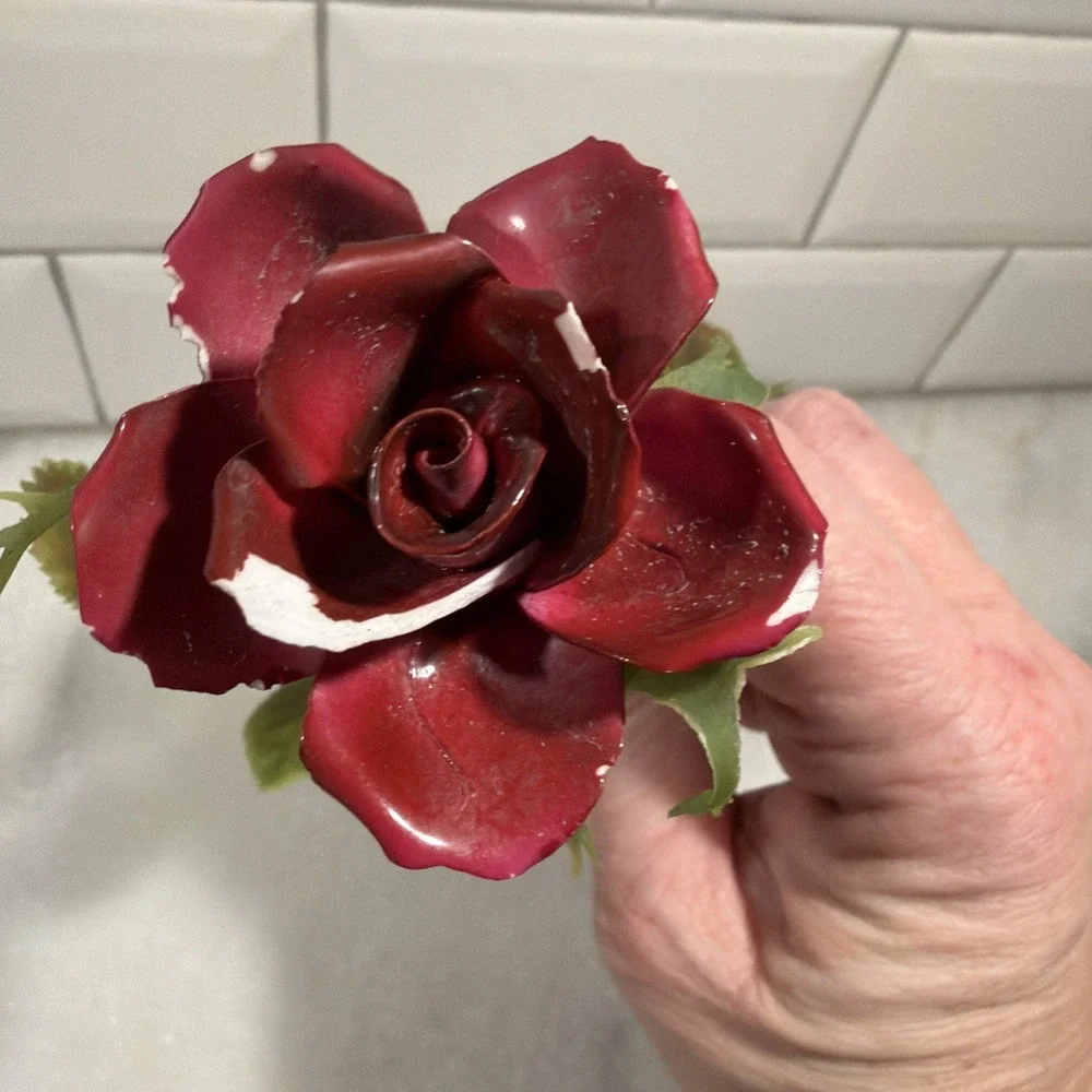 7 Vtg Porcelain‎ Roses Italian Pink Red Antique